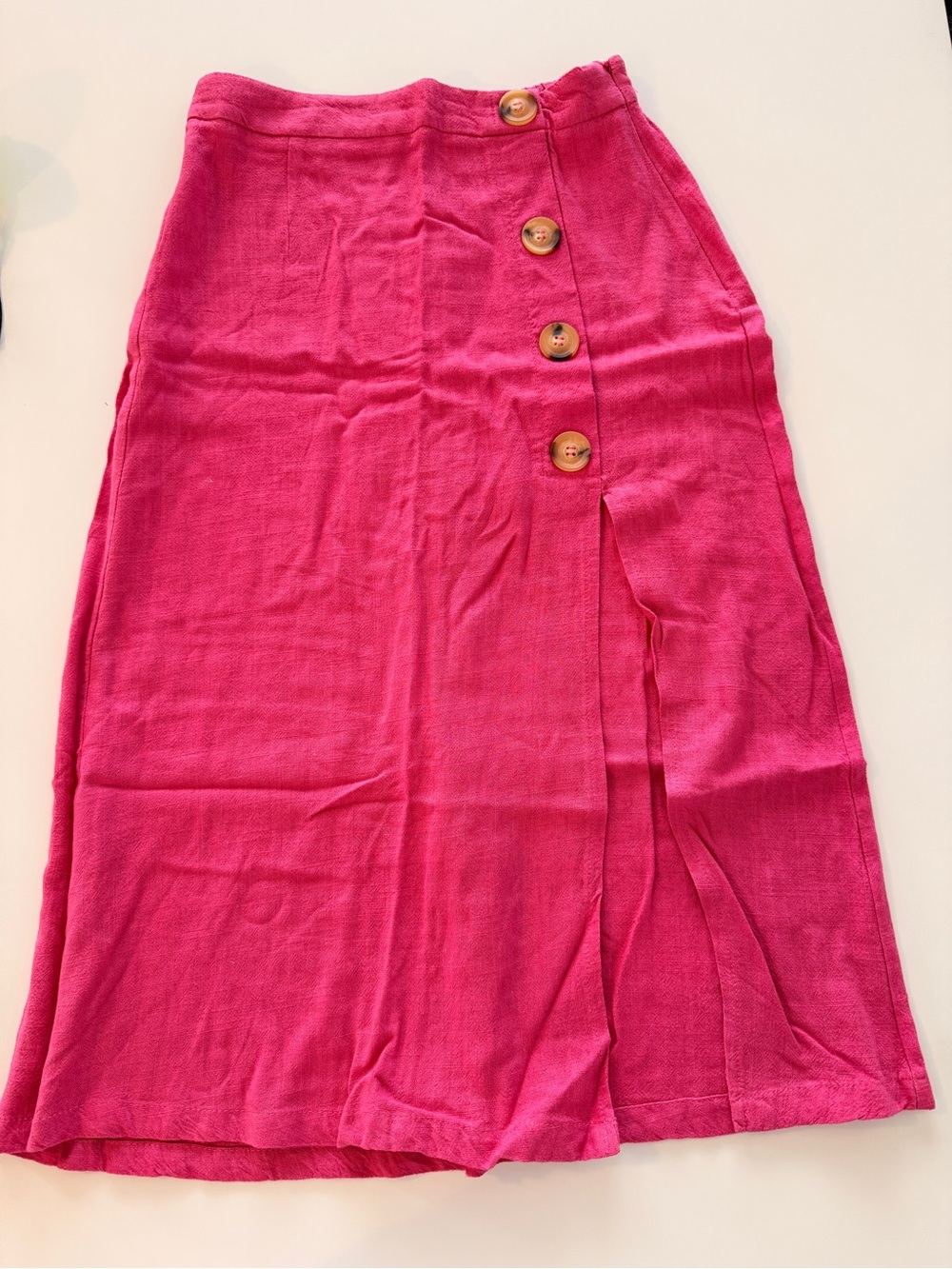 Bershka Linen Bright Pink Button-Front Women’s Skirt